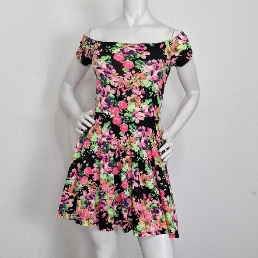 Lucca Couture Multicolor Floral Cottagecore Off The Shoulder Mini Dress Size S